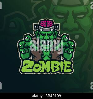 Conception de logo de mascotte zombie avec style de concept d'illustration moderne pour l'impression de badge, d'emblème et de t-shirt. Illustration zombie en colère. Illustration de Vecteur