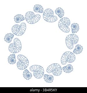 Motif circulaire sur le thème nautique avec contours de coquillages et d'ammonites Illustration de Vecteur