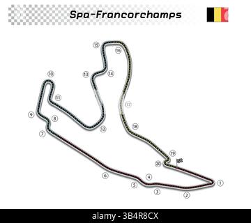 Circuit de Spa-Francorchamps pour le sport automobile et d'autosport. Grand prix de piste de course. Illustration de Vecteur