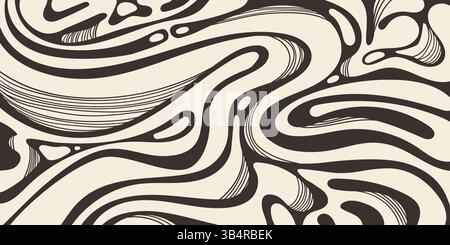 Fond abstrait noir et blanc minimaliste avec lignes ondulées fluides. Design moderne avec des courbes fluides et un contraste élevé. Parfait pour l'impression, les cartes Illustration de Vecteur
