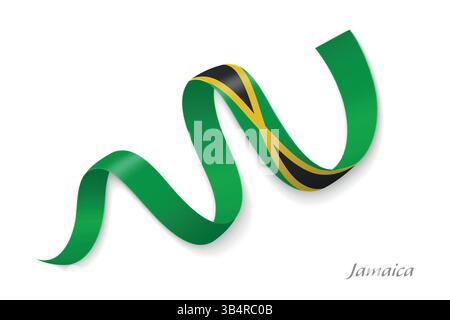 Ruban de drapeau jamaïcain agitant les couleurs nationales, symbolisant la fierté, l'unité et l'identité nationale Illustration de Vecteur