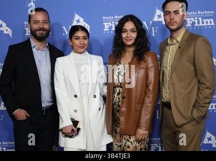 13 mars 2022, Santa Barbara, Californie, États-Unis : Rich Williamson, réalisateur/monteur/directeur de la photographie du film Scarborough, réalisateur/producteur Shasha Nakhai, Kenia-Jade Pinto, et Tommaso dÂ€™Ovidio. pose sur le tapis rouge du Festival International du film de Santa Barbara (SBIFF) le 10 mars 2022 au Théâtre d'Arlington. (Crédit image : © Amy Katz/ZUMA Press Wire) Banque D'Images