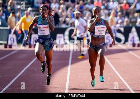 HENGELO, PAYS-BAS - 4 JUIN : la néerlandaise N'Ketia Seedo participe au 100m féminin lors des Jeux FBK 2023 au stade FBK le 4 juin 2023 à Hengelo, pays-Bas (photo de Rene Nijhuis/BSR Agency) Banque D'Images