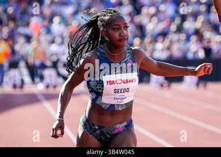 HENGELO, PAYS-BAS - 4 JUIN : la néerlandaise N'Ketia Seedo participe au 100m féminin lors des Jeux FBK 2023 au stade FBK le 4 juin 2023 à Hengelo, pays-Bas (photo de Rene Nijhuis/BSR Agency) Banque D'Images