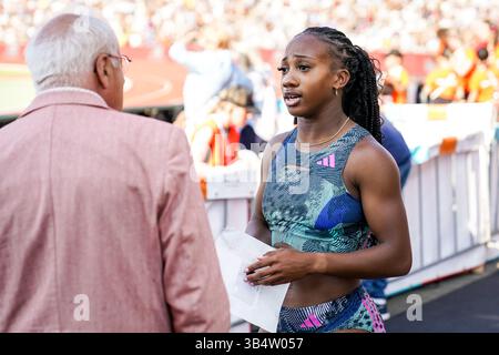 HENGELO, PAYS-BAS - 4 JUIN : N'Ketia Seedo des pays-Bas après avoir participé au 100m féminin lors des Jeux FBK 2023 au stade FBK le 4 juin 2023 à Hengelo, pays-Bas (photo de Rene Nijhuis/Agence BSR) Banque D'Images