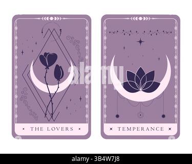 Tarot symboles les amoureux et la tempérance. Cartes magiques de tarot céleste de Major Arcana. Mystère, astrologie, alchimie. Illustration vectorielle Illustration de Vecteur