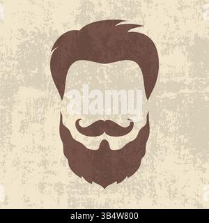 Emblème de silhouette de barbe et de cheveux vintage pour hommes. Logo hipster ou rétro gentleman. Illustration vectorielle Illustration de Vecteur