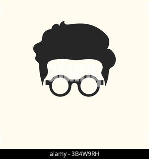 Homme portant des lunettes abstraites icône vectorielle minimaliste. Coupe de cheveux et lunettes. Portrait sans visage d'un visage masculin en lunettes Illustration de Vecteur