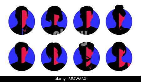 Ensemble d'icônes de portraits sans visage de femmes et d'hommes. Silhouettes de visage féminin et masculin adaptées aux profils anonymes, aux avatars ou aux icônes abstraites de genre Illustration de Vecteur