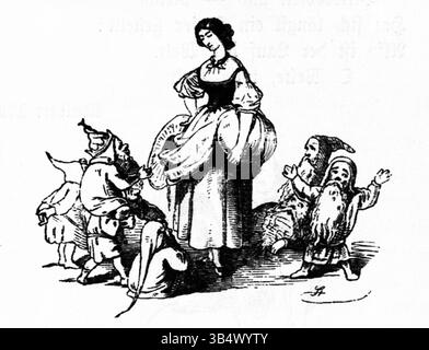 Une illustration de Carl Stauber, publiée dans *Fliegende Blätter* en 1846, représentant une scène du volume 2, numéro 45. Stauber était connu pour son style artistique distinct, contribuant à la tradition satirique allemande de l'époque. Banque D'Images