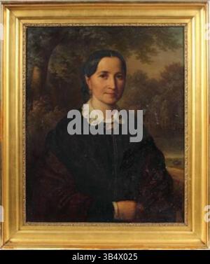 Ce portrait de 1854 par Johann Georg Buchner représente Christiane Barbara Eckstein née Kunz, épouse de Wilhelm Friedrich Eckstein. L'huile sur toile est signée et datée, montrant l'attention de Buchner aux détails dans la représentation des individus dans leur vie personnelle. Banque D'Images