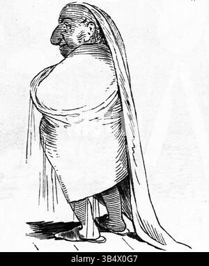 L'illustration du comte Franz Pocci de 1846 dans *Fliegende Blätter* offre un portrait humoristique et satirique typique de l'époque. L'image, trouvée dans le volume 2, numéro 44, reflète le commentaire social critique vu dans les arts graphiques allemands du XIXe siècle Banque D'Images