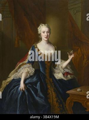 Ce portrait de 1746 de Louis de Silvestre représente Marie Anne Sophie de Saxe, épouse de Maximilien III Joseph, électeur de Bavière. Le tableau montre qu'elle tient une miniature de son mari, reflétant son statut noble. Banque D'Images