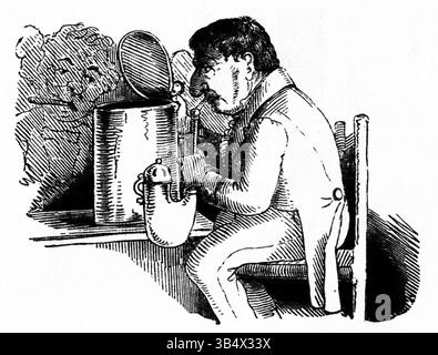 L'illustration de Carl Stauber tirée de *Fliegende Blätter* en 1846 offre un aperçu du style satirique de l'illustration allemande du XIXe siècle. Publié dans le volume 2, numéro 44, il critique avec humour les questions sociales et politiques de l'époque. Banque D'Images