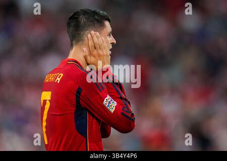Rotterdam, pays-Bas. 18th juin 2023. ROTTERDAM, PAYS-BAS - JUIN 18: Alvaro Morata d'Espagne réagit lors du match final 2022/23 de la Ligue des Nations de l'UEFA entre la Croatie et l'Espagne au de Kuip on 18 juin 2023 à Rotterdam, pays-Bas (photo de René Nijhuis/BSR Agency) crédit: BSR Agency/Alay Live News Banque D'Images