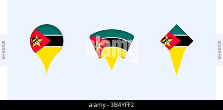 Jeu de marqueurs cartographiques Mozambique. Parfait pour les projets liés au Mozambique, les voyages, la géographie et la représentation internationale. Collection vectorielle. Illustration de Vecteur