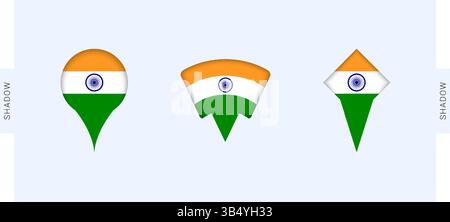 Jeu de marqueurs cartographiques Inde. Parfait pour les projets liés à l'Inde, les voyages, la géographie et la représentation internationale. Collection vectorielle. Illustration de Vecteur