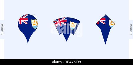 Jeu de marqueurs cartographiques Anguilla. Parfait pour les projets liés à Anguilla, les voyages, la géographie et la représentation internationale. Collection vectorielle. Illustration de Vecteur