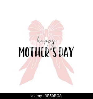 Carte de voeux joyeuse fête des mères avec noeud d'arc en ruban rose Illustration de Vecteur