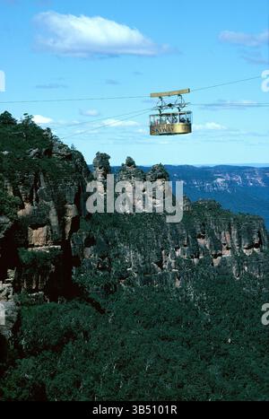 Australie. Nouvelle-Galles du Sud. Blue Mountains. Téléphérique historique Sky-Way et The Three Sisters. Banque D'Images