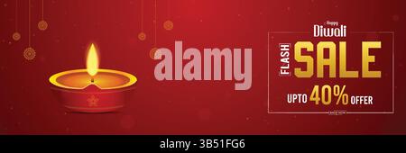 Diwali Sale Banner | promotion de vente flash avec diya festive Illustration de Vecteur