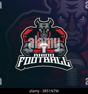 Vecteur de conception de logo de mascotte Rhino avec style de concept d'illustration moderne pour l'impression de badge, d'emblème et de t-shirt. Illustration de football Rhino. Illustration de Vecteur