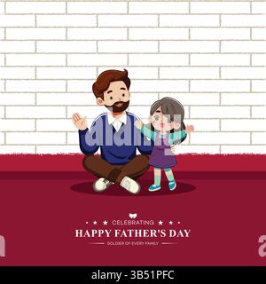 Affiche de fête des pères | Père assis avec l'enfant dans une illustration chaleureuse célébrant le soldat de chaque famille Illustration de Vecteur