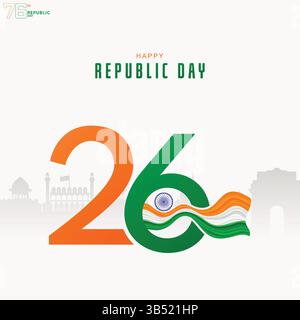 Affiche du jour de la République | Design mettant en vedette Ashoka Chakra et des monuments indiens emblématiques Illustration de Vecteur