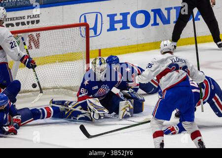 25 mai 2022 : L'attaquant du Rocket de Laval Jesse Ylonen (26) marque en troisième période contre les Américains de Rochester. Les Américains de Rochester ont accueilli le Rocket de Laval dans un match des éliminatoires de la Coupe Calder de la Ligue américaine de hockey au Blue Cross Arena de Rochester, New York. (Jonathan Tenca/CSM) (image crédit : © Jonathan Tenca/CSM via ZUMA Press Wire) Banque D'Images