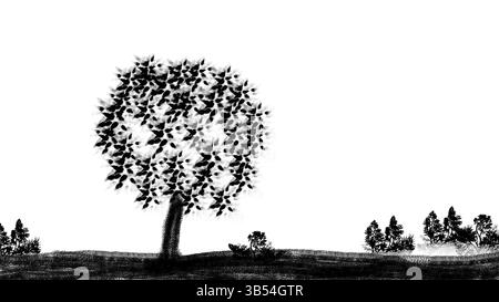 Arbre sur l'illustration de prairie Banque D'Images