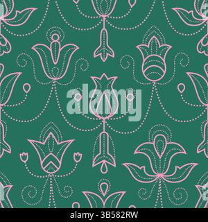 Fleurs de ligne abstraite, cloche, tulipes modèle sans couture. Fond botanique ornemental oriental linéaire rose. Illustration de Vecteur