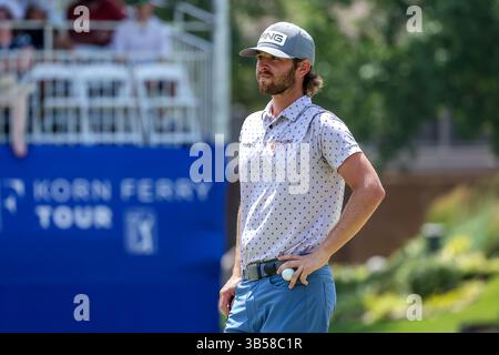 18 juin 2022 : Harrison Endycott sur le 17e trou lors de la troisième manche du Korn Ferry Tour Wichita Open au profit du tournoi de golf KU Wichita Pediatrics au Crestview Country Club à Wichita, Kansas. Gray Siegel/CSM (crédit image : © Gray Siegel/CSM via ZUMA Press Wire) Banque D'Images