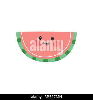 Cute Cartoon Watermelon Slice avec Happy face Summer Vector illustration Illustration de Vecteur