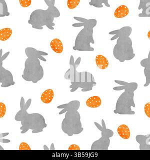 Lapins mignons et œufs sans couture. Illustration vectorielle d'aquarelle de Pâques Illustration de Vecteur
