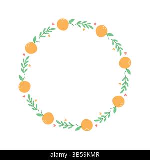 Jolie couronne de fruits orange dessinée à la main cadre vectoriel floral d'été Illustration de Vecteur
