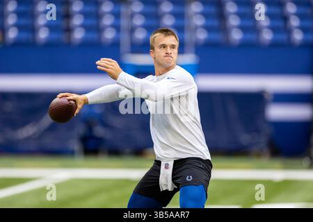 27 août 2022 : le quarterback Sam Ehlinger (4 ans) des Colts d'Indianapolis lors d'un match de pré-saison entre les Buccaneers de Tampa Bay et les Colts d'Indianapolis au Lucas Oil Stadium d'Indianapolis, Indiana. Indianapolis bat Tampa Bay 27-10. John Mersits/CSM. (Crédit image : © John Mersits/CSM via ZUMA Press Wire) Banque D'Images