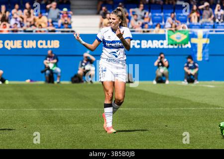 17 septembre 2022, Barcelone, Barcelone, Espagne : Natalia Ramos de l'UDG Tenerife gestes lors du match de Liga F entre le FC Barcelone et l'UDG Tenerife au stade Johan Cruyff le 17 septembre 2022 à Barcelone, Espagne. (Crédit image : © Javier Borrego/AFP7 via ZUMA Press Wire) Banque D'Images