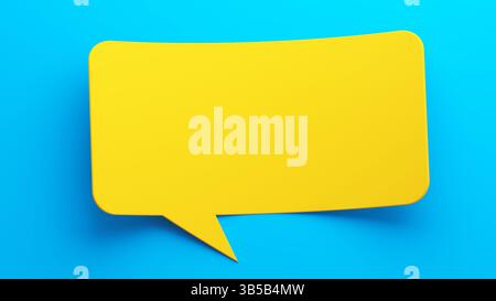 Bulle de parole à courbe vierge. Bulle jaune et fond bleu. rendu 3d. Banque D'Images
