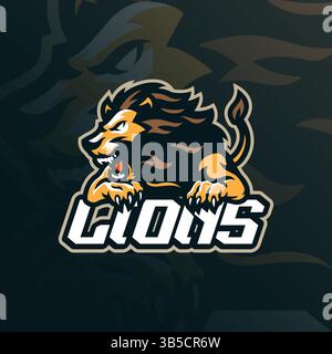 Vecteur de conception de logo de mascotte de lion avec style de concept d'illustration moderne pour l'impression de badge, d'emblème et de t-shirt. Illustration de lion en colère. Illustration de Vecteur