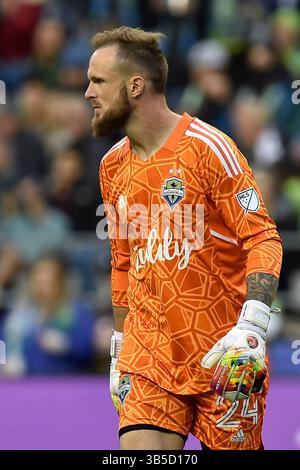 14 juin 2022 : Stefan Frei, gardien des buts des Seattle Sounders, lors du match de soccer MLS entre les Vancouver Whitecaps FC et Seattle Sounders FC au Lumen Field à Seattle, WA. Seattle a battu Vancouver 4-0. Steve Faber/CSM (crédit image : © Steve Faber/CSM via ZUMA Press Wire) Banque D'Images