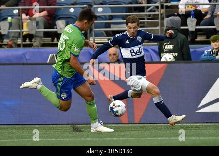 14 juin 2022 : le défenseur des Seattle Sounders Jackson Ragen lors du match de soccer MLS entre les Vancouver Whitecaps FC et Seattle Sounders FC au Lumen Field à Seattle, WA. Steve Faber/CSM (crédit image : © Steve Faber/CSM via ZUMA Press Wire) Banque D'Images