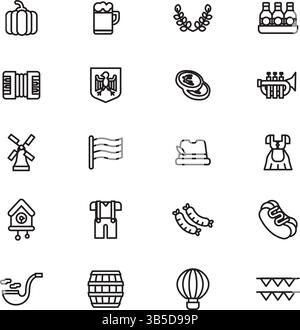 Jeu d'icônes Allemagne – culture, monuments, nourriture et collection de symboles nationaux Illustration de Vecteur