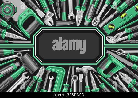 Cadre vectoriel avec de nombreux outils de matériel, disposition décorative avec illustration des instruments de matériel professionnel de groupe pour la journée du travail, coupon de promotion Illustration de Vecteur