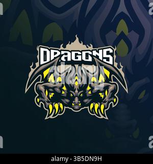 Conception de logo Dragon mascotte avec style de concept d'illustration moderne pour l'impression de badge, emblème et t-shirt. Illustration de dragon en colère. Illustration de Vecteur