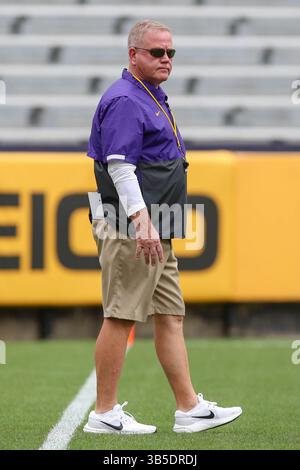 16 avril 2022 : Brian Kelly, entraîneur-chef de la LSU, se rend sur le terrain d'entraînement pendant la dernière semaine de la pratique de football au Tiger Stadium à Baton Rouge, EN LOUISIANE. Jonathan Mailhes/CSM(image de crédit : © Jonathan Mailhes/CSM via ZUMA Press Wire) Banque D'Images