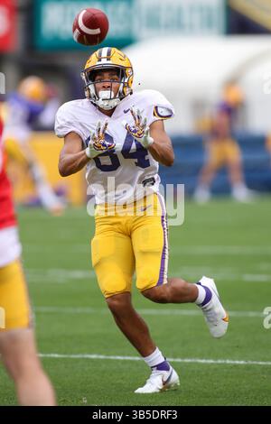 16 avril 2022 : Noah Nash (84 ans), receveur large de la LSU, regarde dans une passe pendant la dernière semaine de la pratique de football au Tiger Stadium de Baton Rouge, EN LOUISIANE. Jonathan Mailhes/CSM(image de crédit : © Jonathan Mailhes/CSM via ZUMA Press Wire) Banque D'Images