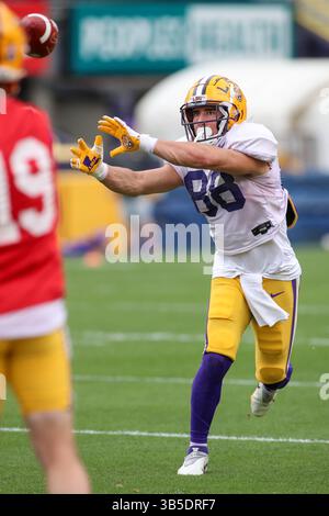 16 avril 2022 : le récepteur LSU Wide Evan Francioni (88 ans) regarde dans une passe pendant la dernière semaine d'entraînement de football au Tiger Stadium de Baton Rouge, EN LOUISIANE. Jonathan Mailhes/CSM(image de crédit : © Jonathan Mailhes/CSM via ZUMA Press Wire) Banque D'Images