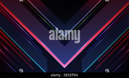 flèche au néon vibrante avec des lignes bleues rouge blanc vert rouge brillantes sur fond sombre, concept de technologie futuriste. design géométrique moderne pour numérique, cor Illustration de Vecteur