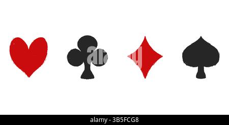 Cartes à jouer symbole costume icône de vecteur dans le style doodle. Pique de coeur de poker, symbole de carte de casino en diamant Illustration de Vecteur