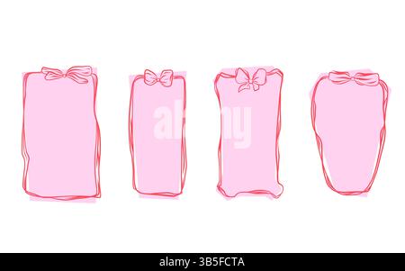 Cadre vintage dessiné à la main avec ruban d'arcs sur fond blanc. Idéal pour les étiquettes décoratives, les invitations et les éléments de marque. Illustration de Vecteur